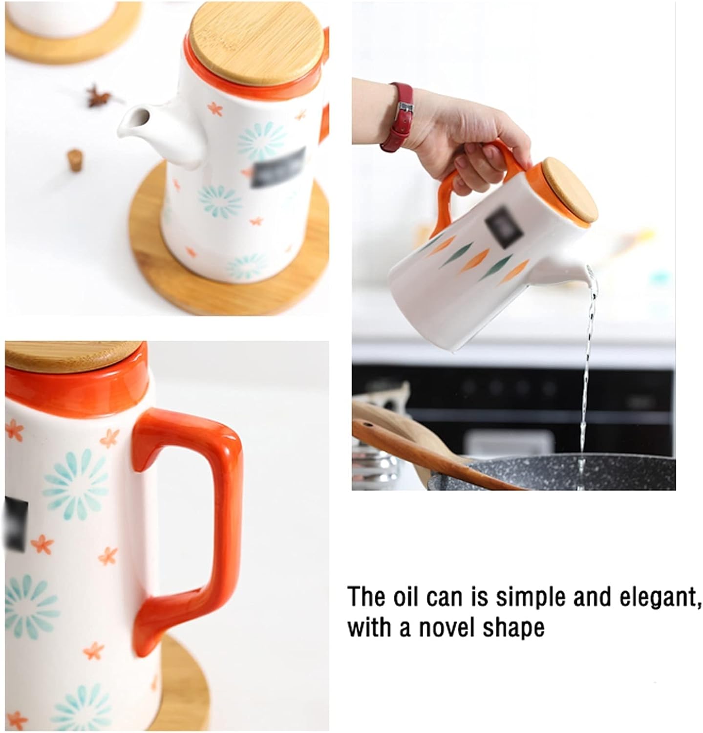 oil bottle 16.9 Oz Ceramic Oil and Vinegar Dispenser Bottle Creative Leak-proof Oil Bottle with Spout and Handle Household Spice Oil Pourer oil sprayer(Color:C)