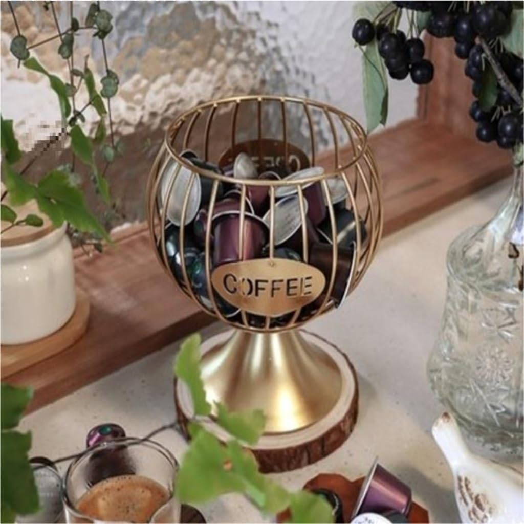 Coffee Storage Coffee Capsule Storage Basket Saint Lady Cup Creative Golden Stainless Fruit Candy Storage Large Basket Coffee storage Basket(Gold,B-2pcs(14.5 * 14.5 * 16cm))