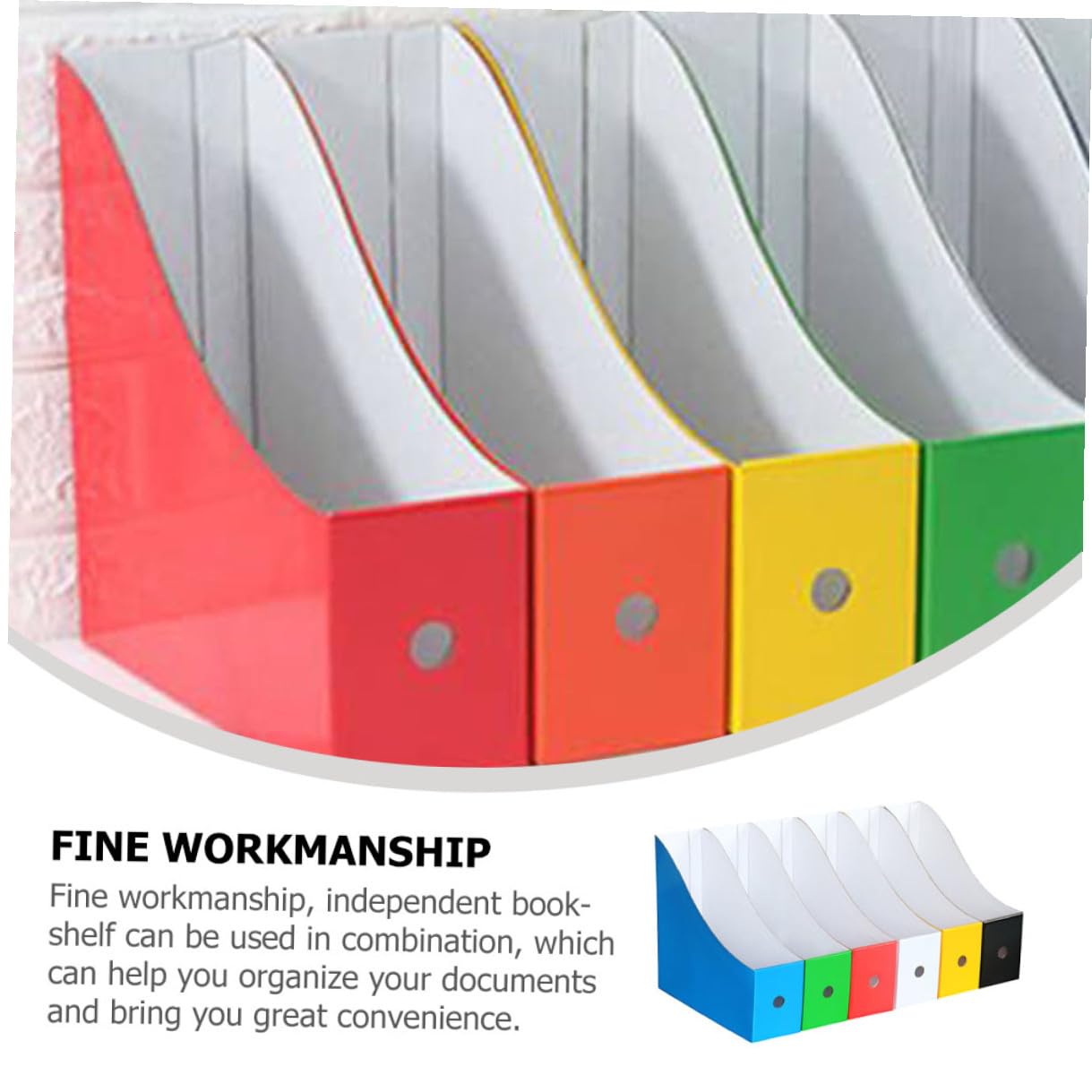 Set 6 Pezzi Scaffali per Archiviazione File Colorati in Carta Pp, Portadocumenti da Scrivania Etichette Adesive, Organizzatori Desktop per Libri, Riviste e Documenti Ufficio