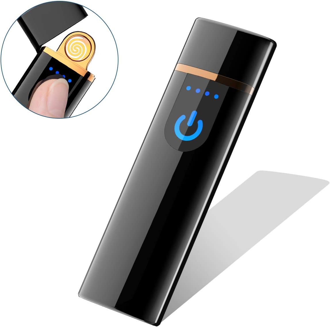 Fypo Electronic Lighter, Rechargeable Windproof Lighter with Fingerprint Sensor and Ultra-slim Plating Body, Great Gift for Men (Black)