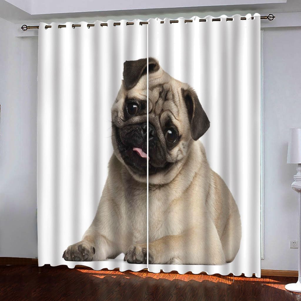 Rideau salon occultant blanc motif chien 140x280cm pour deco de fenetre moderne