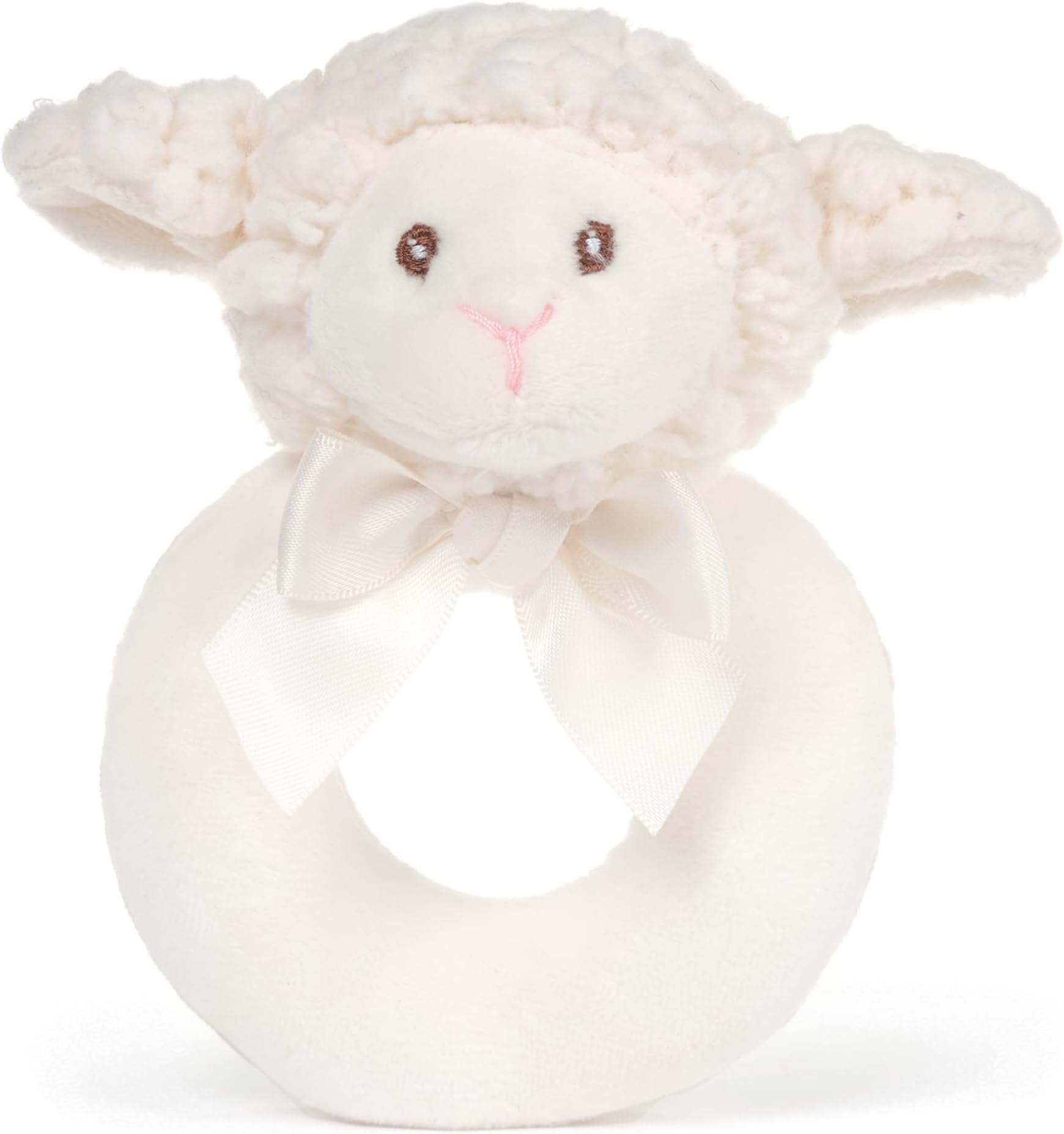 Bearington Baby Lamby, 5.5 Inch Cream Lamb Plush Stuffed Animal, Soft Baby Rattles and Plush Rings - Newborn Toys - Lamb Stuffed Animal