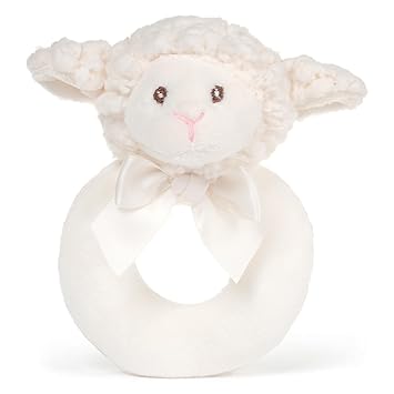 Bearington Baby Lamby, 5.5 Inch Cream Lamb Plush Stuffed Animal, Soft Baby Rattles and Plush Rings - Newborn Toys - Lamb Stuffed Animal