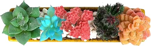 Miniatura 5 de Giftprod Cajas para ventana de plantas de 10 pulgadas de largo, rectangulares, de cerámica, color amarillo, macetas para suculentasmini contenedores