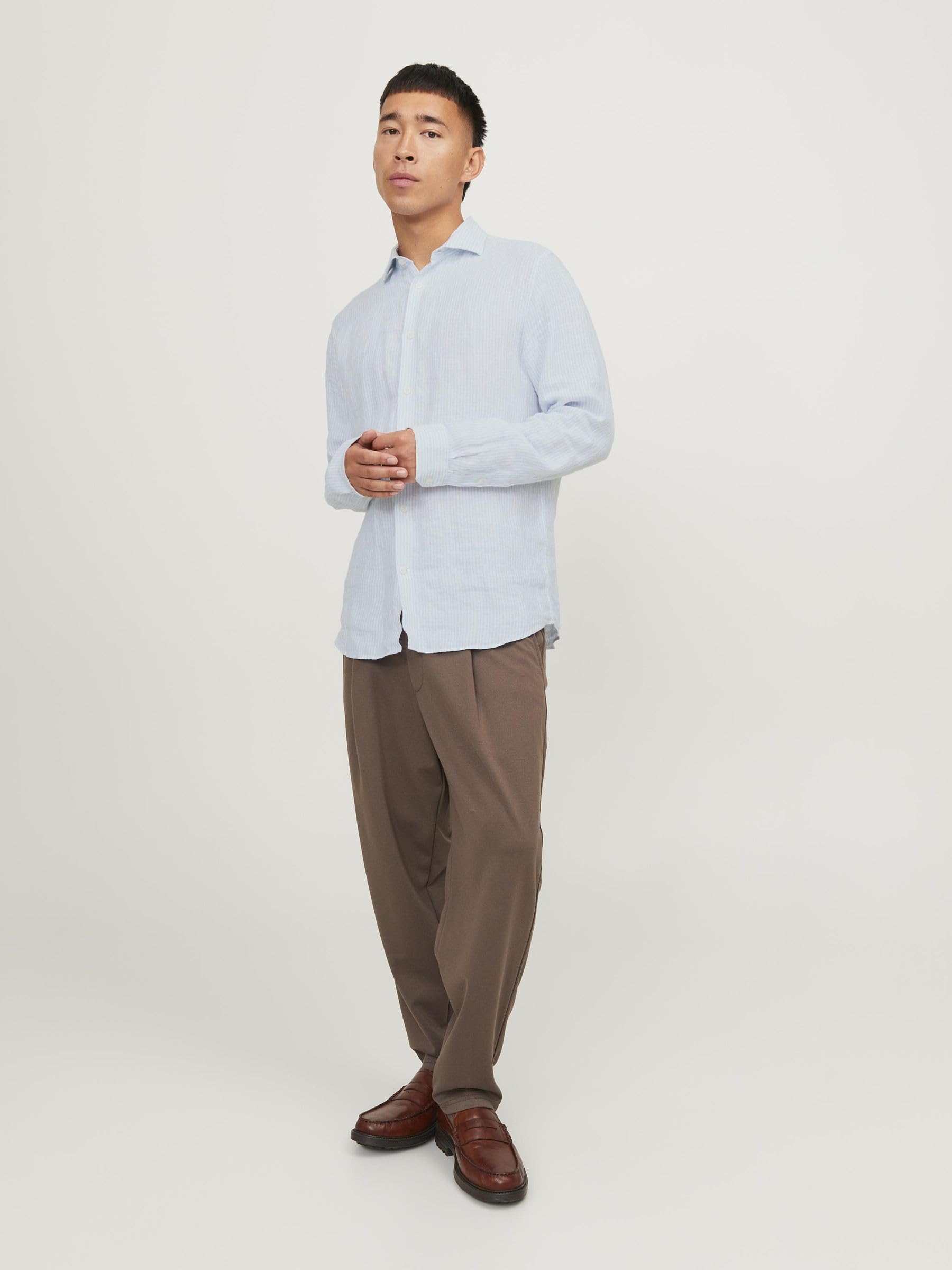 JACK & JONES Jprblaparker Linen Stripe Shirt L/S Ln Camisa de Manga Larga para Hombre