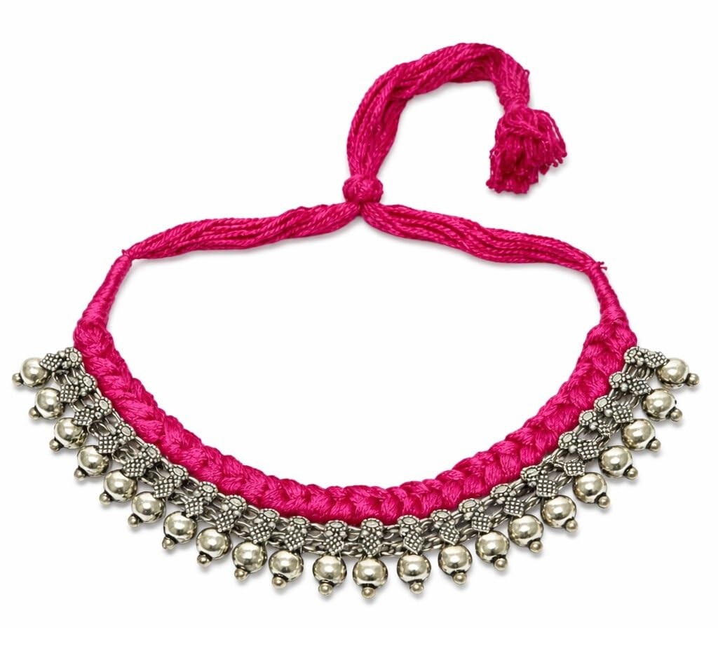 athizay Mango shape beads oxidized silver necklace-picture-6