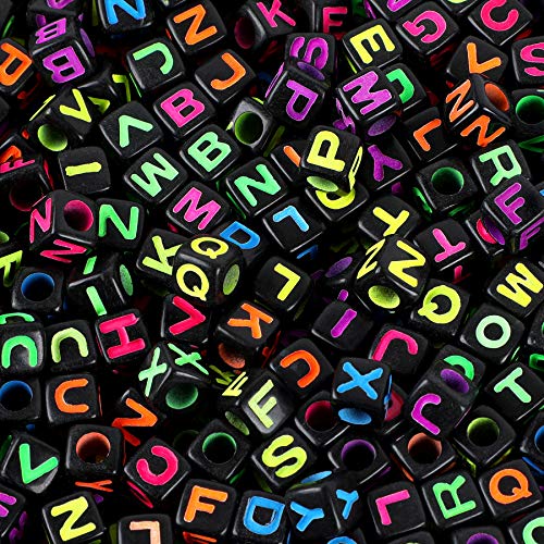 1040pcs Black Letter Alphabet Beads Cube Beads with Colorful Letters for Jewelry Making DIY Necklace Bracelet Children's Educational Toys Handmade Gift (7mm)