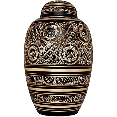 Bronze and Black Funeral Cremation Urn by Liliane Memorials - Hand Made in Brass -Suitable for Cemetery Burial or Niche- Large Size fits Remains of Adults up to 200 lbs - Rings of Love Model Cover