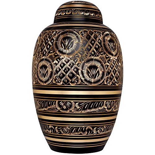 Bronze and Black Funeral Cremation Urn by Liliane Memorials - Hand Made in Brass -Suitable for Cemetery Burial or Niche- Large Size fits Remains of Adults up to 200 lbs - Rings of Love Model