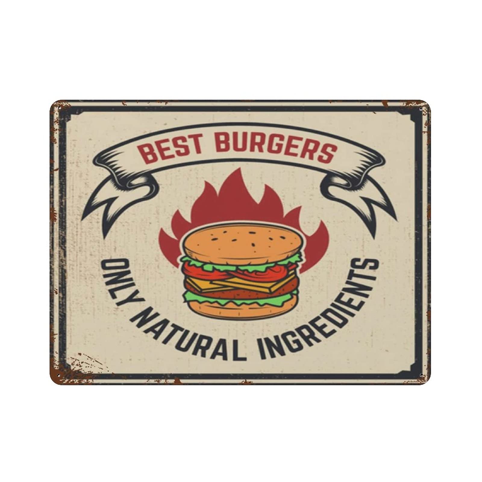 Metal Tin Sign Burger Hamburger Vintage Tin Poster Metal Sign Wall Decoration Country Kitchen Home Garage Decor 12"x16"