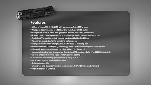 Miniatura 8 de EdisonBright Nitecore EDC33 4000 lúmenes LED USB-C recargable potente linterna táctica, batería, adaptador de carga de cordón de paracaídas