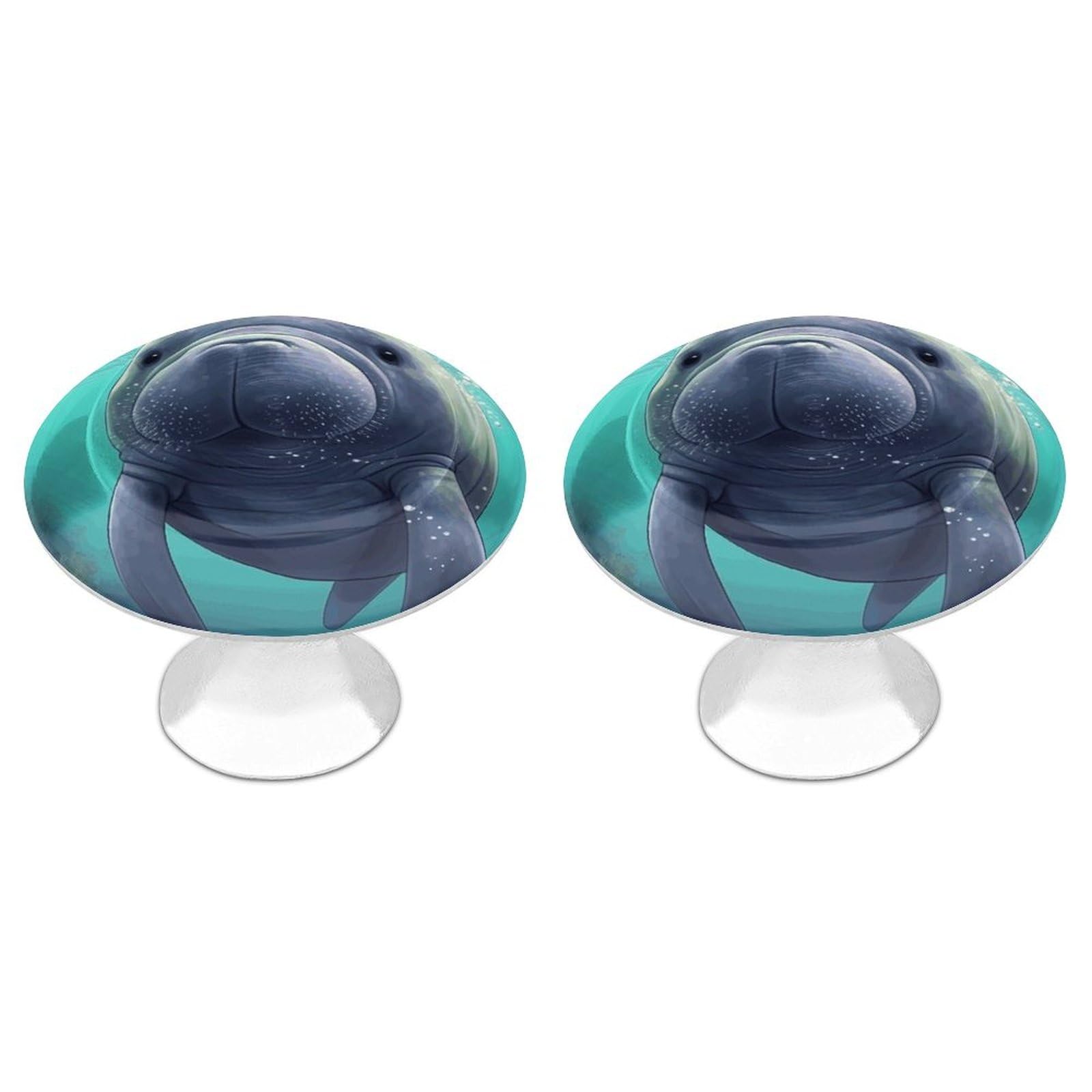 Lpsadgf Cute Sea Animal Manatee Cabinet Knobs 2-Pack Stainless Steel Cabinet Pulls Vintage Drawer Pulls Handles For Kitchen Cabinets, Bathroom, Wardrobe Easy Install