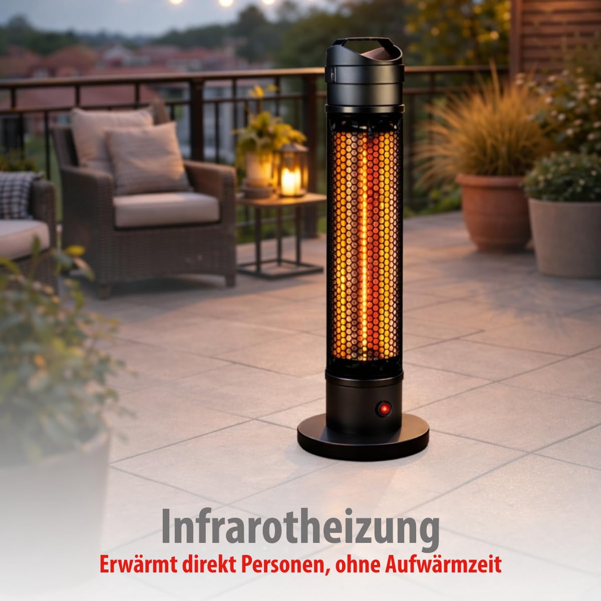 alpina Infrarotheizung TBH800 - Infrarot Heizstrahler 800W - für Innen und Außen - Elektroheizkörper Freistehend - Terrassenheizer - Zeltheizung - IP44 Zertifiziert - Schwarz