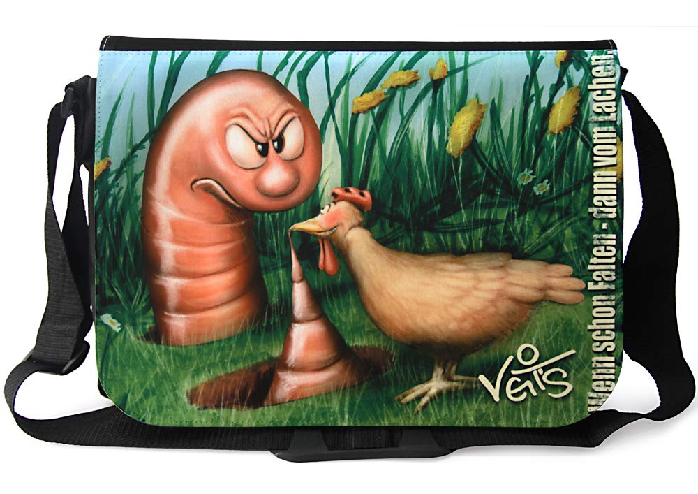 Veit's Gute Laune Tasche Schultertasche Laptoptasche Schultasche College Tasche mit Motiv Huhn Megawurm - TAB0144