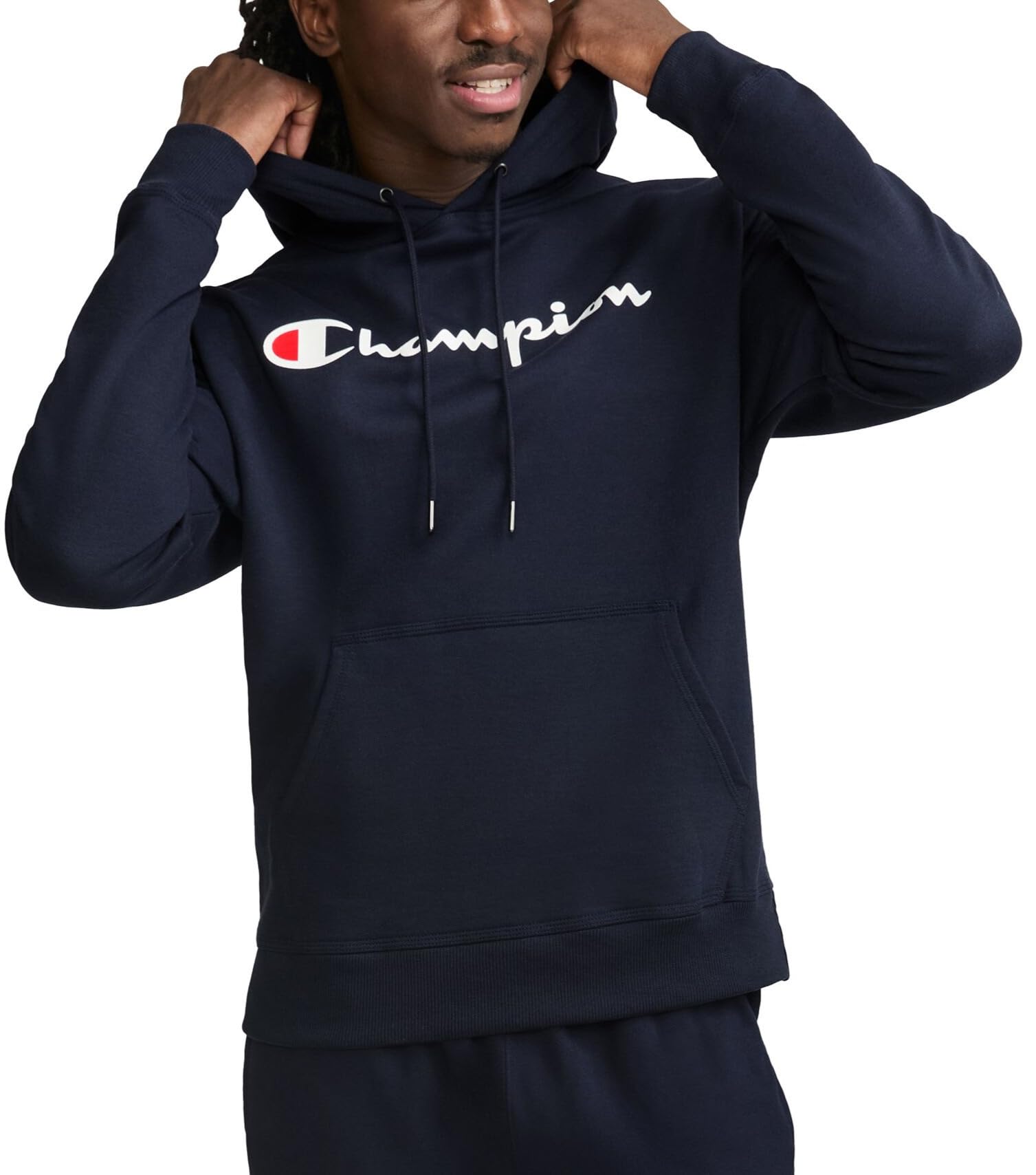 Champion Men's Graphic Powerblend Fleece Hood Sweatshirt, Navy, XXL