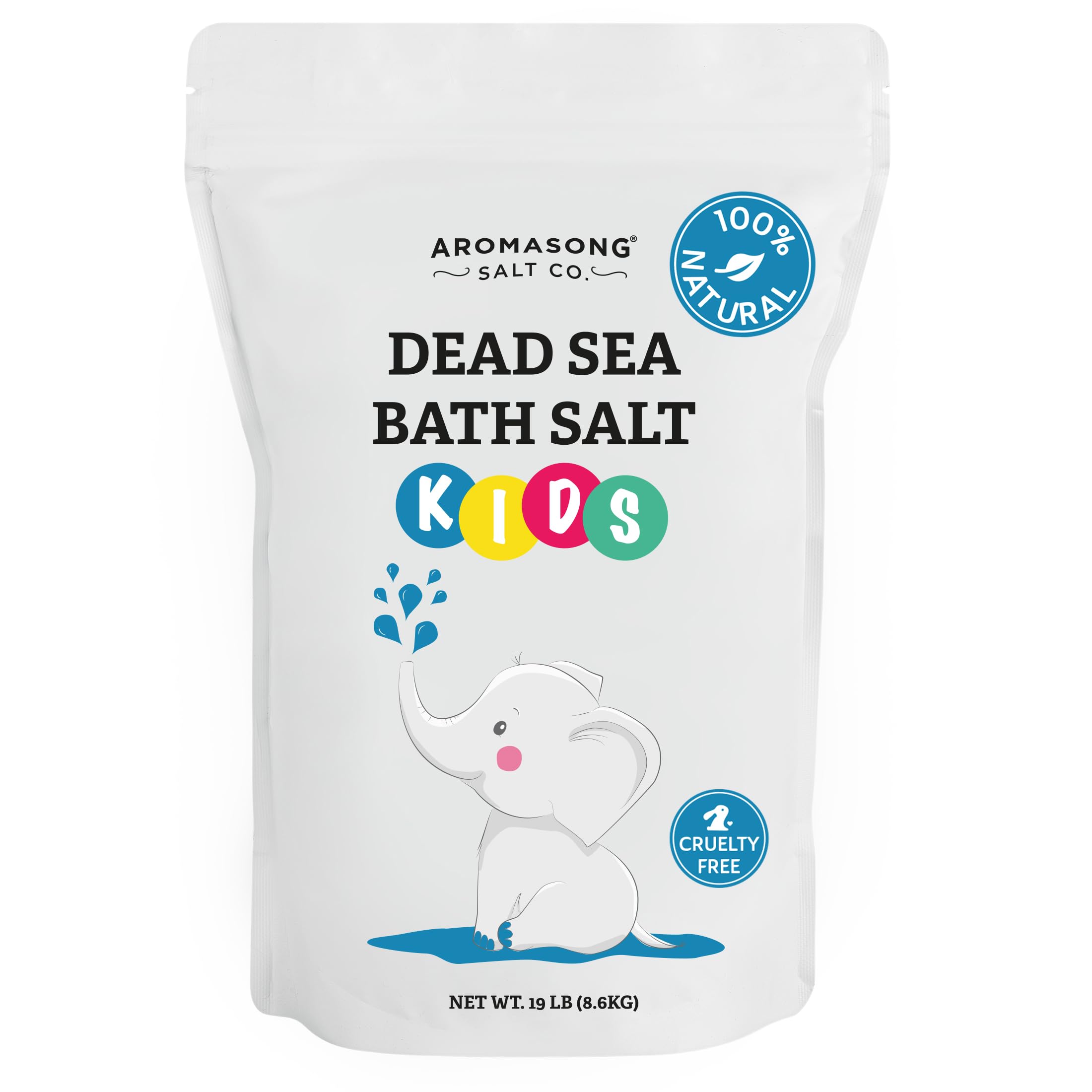 Aromasong Dead Sea Salt for Kids Bath Soak, 19 Lbs. Fine Grain Large Bulk resealable Pack, 100% Pure & Natural