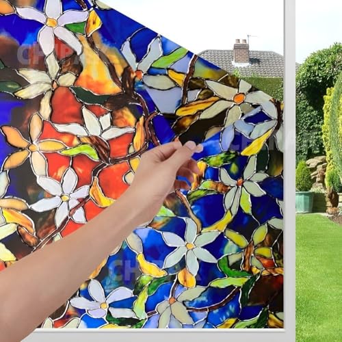 Image of CHIPAK Premium Vinyl Privacy Stained Window Glass Film (18x240 Inch) - Self-Adhesive Decorative Sticker Opaque Sheet Tint Wallpaper for Glass Cover Window, Door, Office, Home.| Anti-UV. Blue Patti
