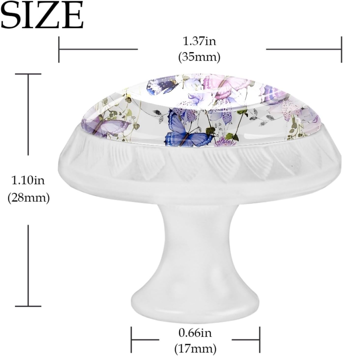 4 Pcs Purple Flower Watercolor Butterflies Glass Drawer Knobs White Dresser Knobs Drawer Pulls Door Knobs Dresser Drawer Handles for Kitchen Wardrobe Cupboard Hardware Furniture