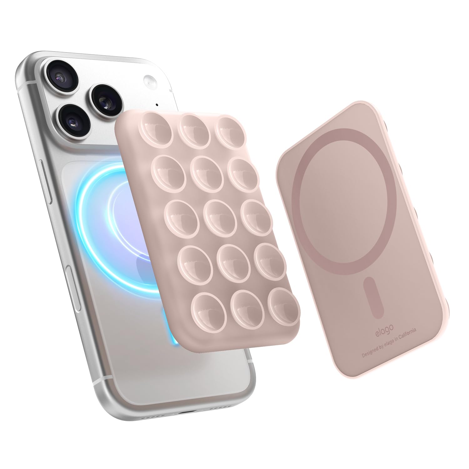 elago Supporto per Telefono Magnetico a Ventosa, Compatibile con Cover MagSafe – Impugnatura in Silicone Rimovibile per iPhone, Ideale per Selfie e Video a Mani Libere su TikTok e Instagram (Rosa)