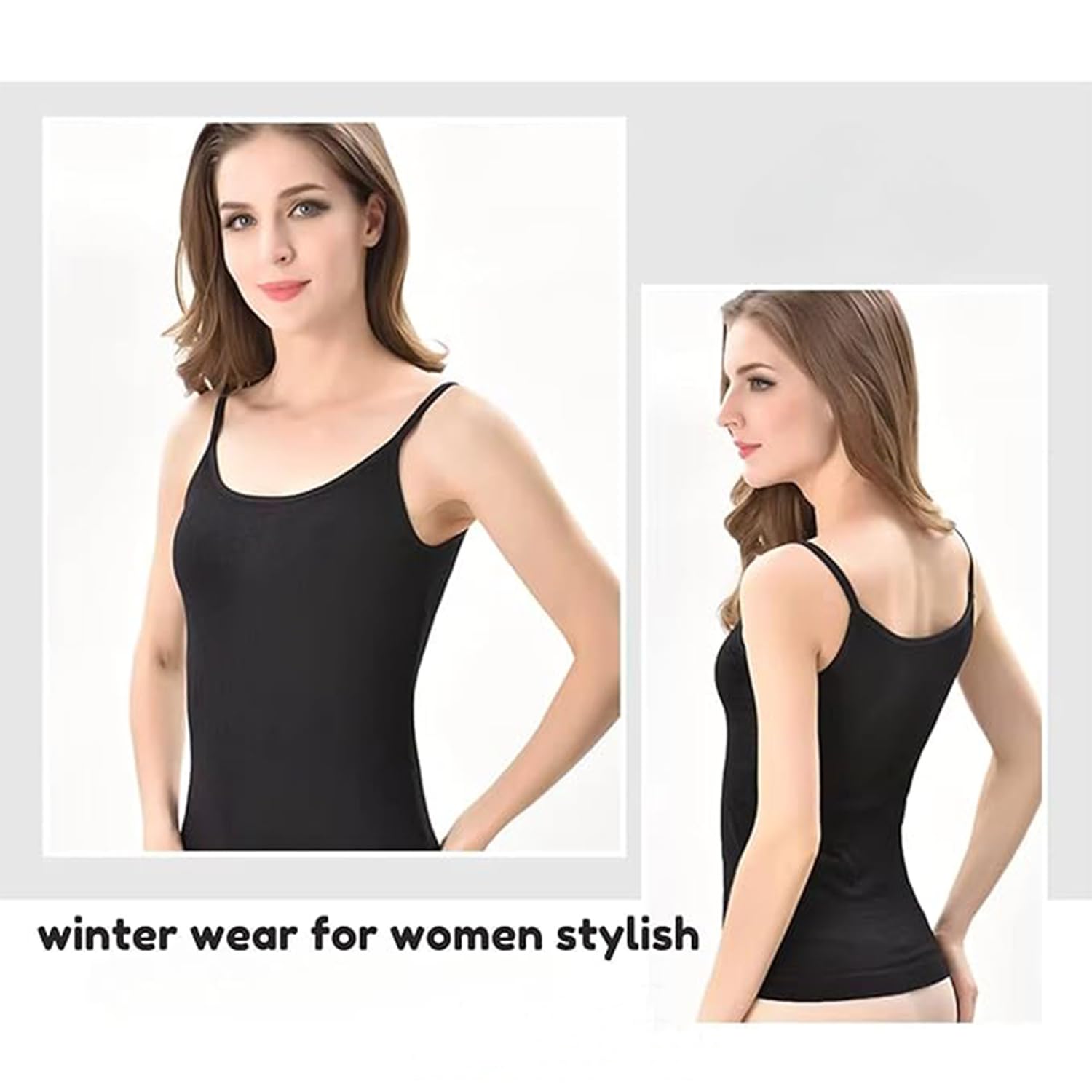 Fshway Thermal Spaghetti Tank Top Warmer for Women, Fleece Lined Soft Women Underwear Thermal Vest, Stretchable, Thicken Plus Velvet Stretchy Slim-Fit Body Shaper Vest - Black - Image 8 thumbnail