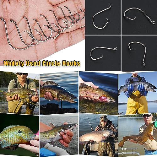 Image of Circle Fishing Hooks 2X Strong Customized Offset Sport Circle Hooks Black High Carbon Steel Barbed Sharp Octopus Saltwater Hooks Size 6-10 /0