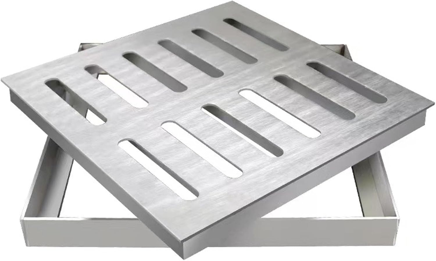 Heavy Duty Stainless Steel Drain Cover - 25x25cm Outdoor Channel Grate with Frame, Durable Floor Strainer for Trench Drain & Catch Basin, Rust-Resistant, Easy Install