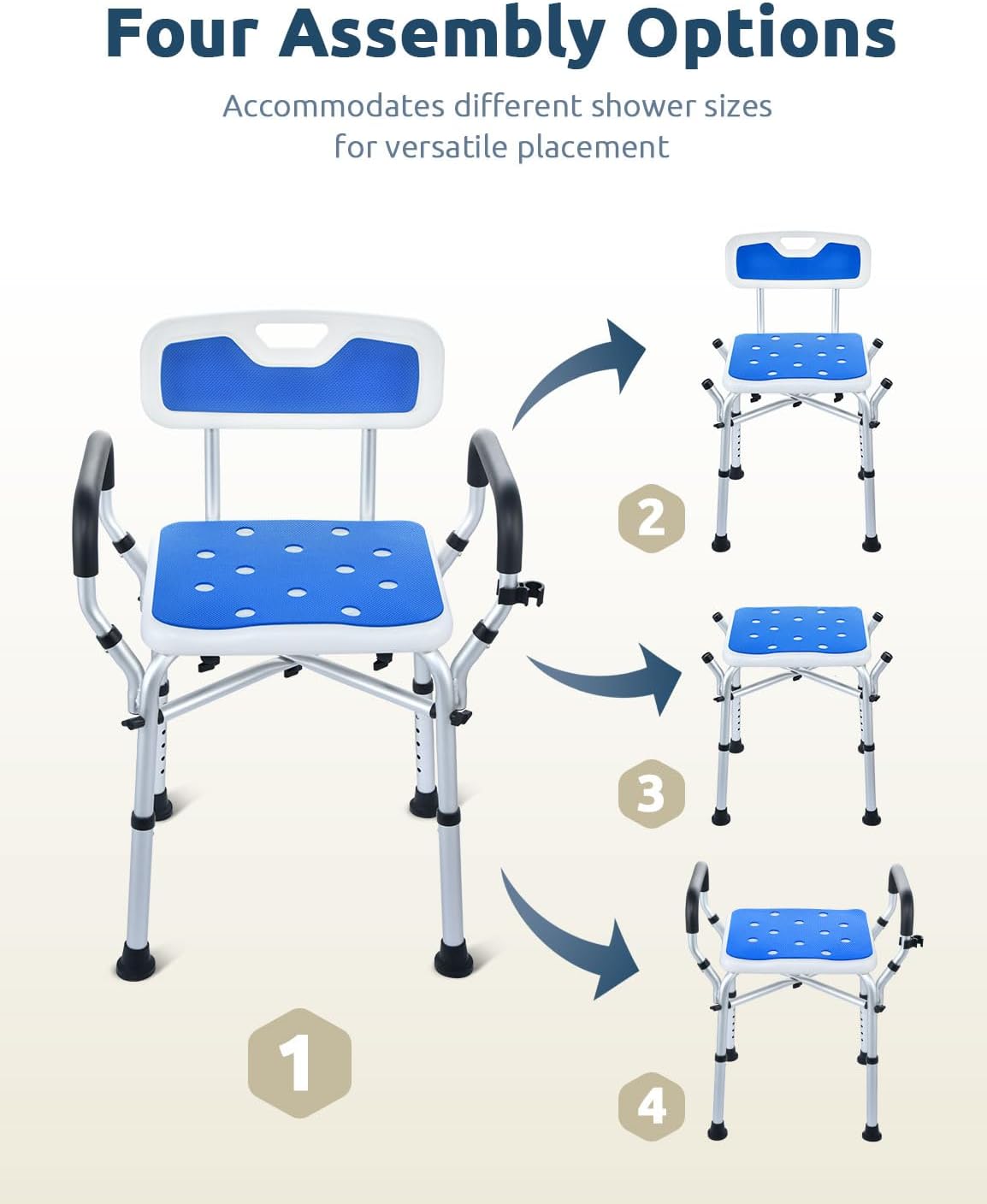 Shower Chair for Inside Shower, BRITULIF Shower Seats for Adults, 6 Height-Adjustable Options Shower Chair for Elderly and Disabled with Durable Aluminum Tubing, Ideal for Elderly, Senior