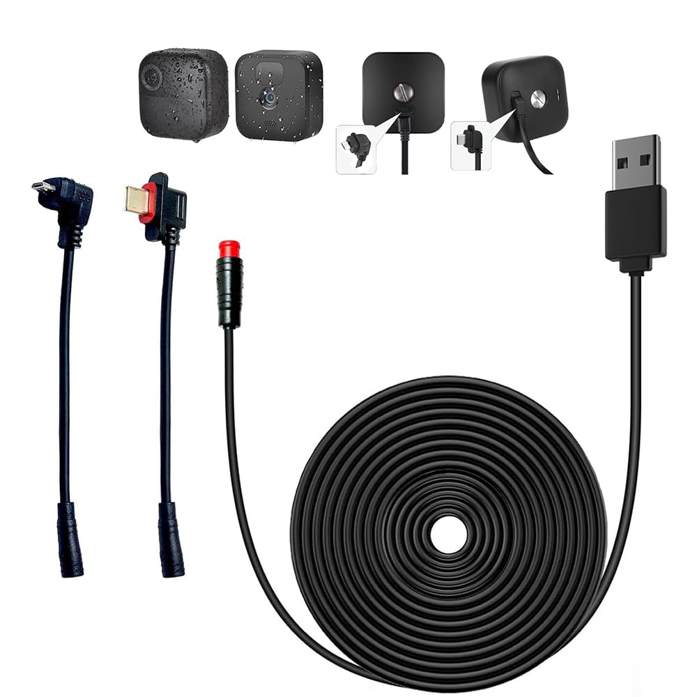 1Pack 24.9ft/7.6m Power Charging Cable for Blink Outdoor 4(4th Gen)&Outdoor/Indoor (3rd Gen)&Blink XT2/XT,Weatherproof Extender Cable with Extra Type C and Micro USB Charging Connector Continuously