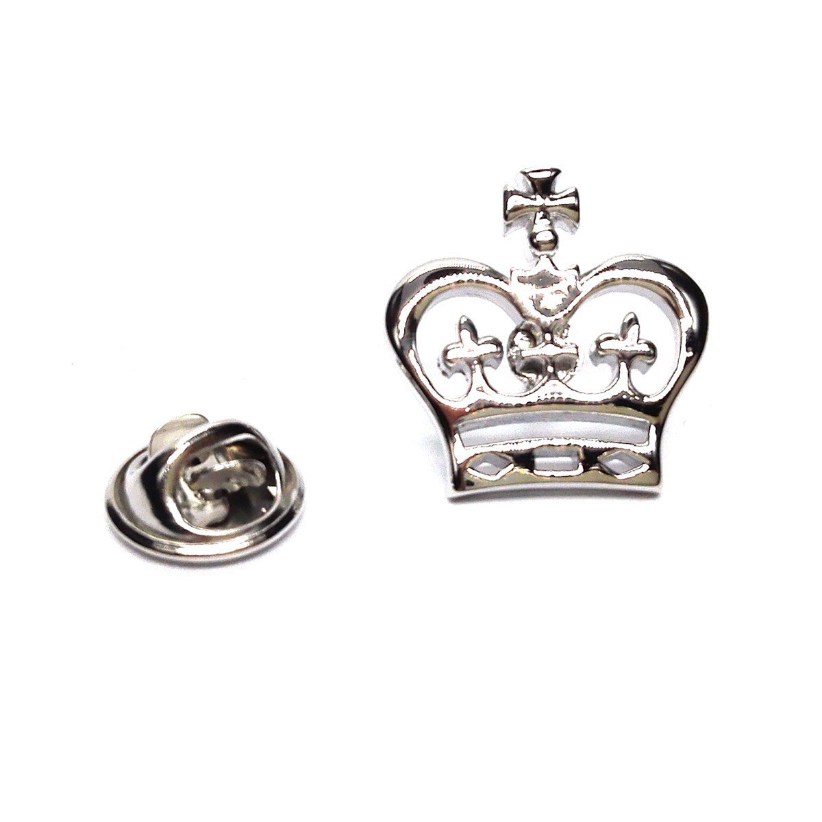 Gtr-Prestige Giftware Silver Rhodium Plated Flat Crown Design Lapel Pin Badge X2ajtp458