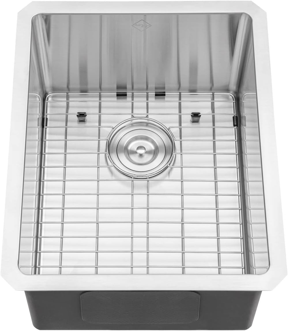 16 in. x 20 in. x 10 in. 16-Gauge Stainless Steel Undermount Single Bowl Bar Prep Kitchen Sink with Bottom Grid Set, Silicon Dishrack, Pot Mat and Strainer