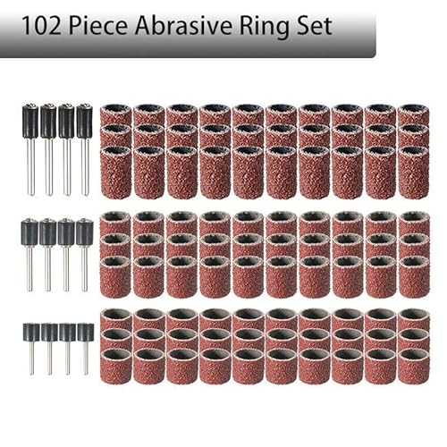 Gdrasuya10 102Pcs Grinding Accessories Large&Medium&Small Sand Rings Drum Mandrels 120Grit Sanding Drum Sleeves Sandpaper Ring Abrasive Block Rubber Roller Grit Set For Polishing thumb #3