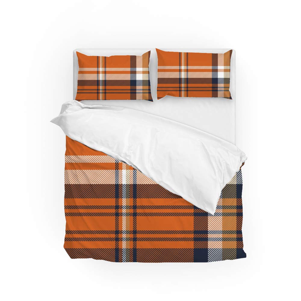 Parure de lit housse de couette durable polyester carreaux orange