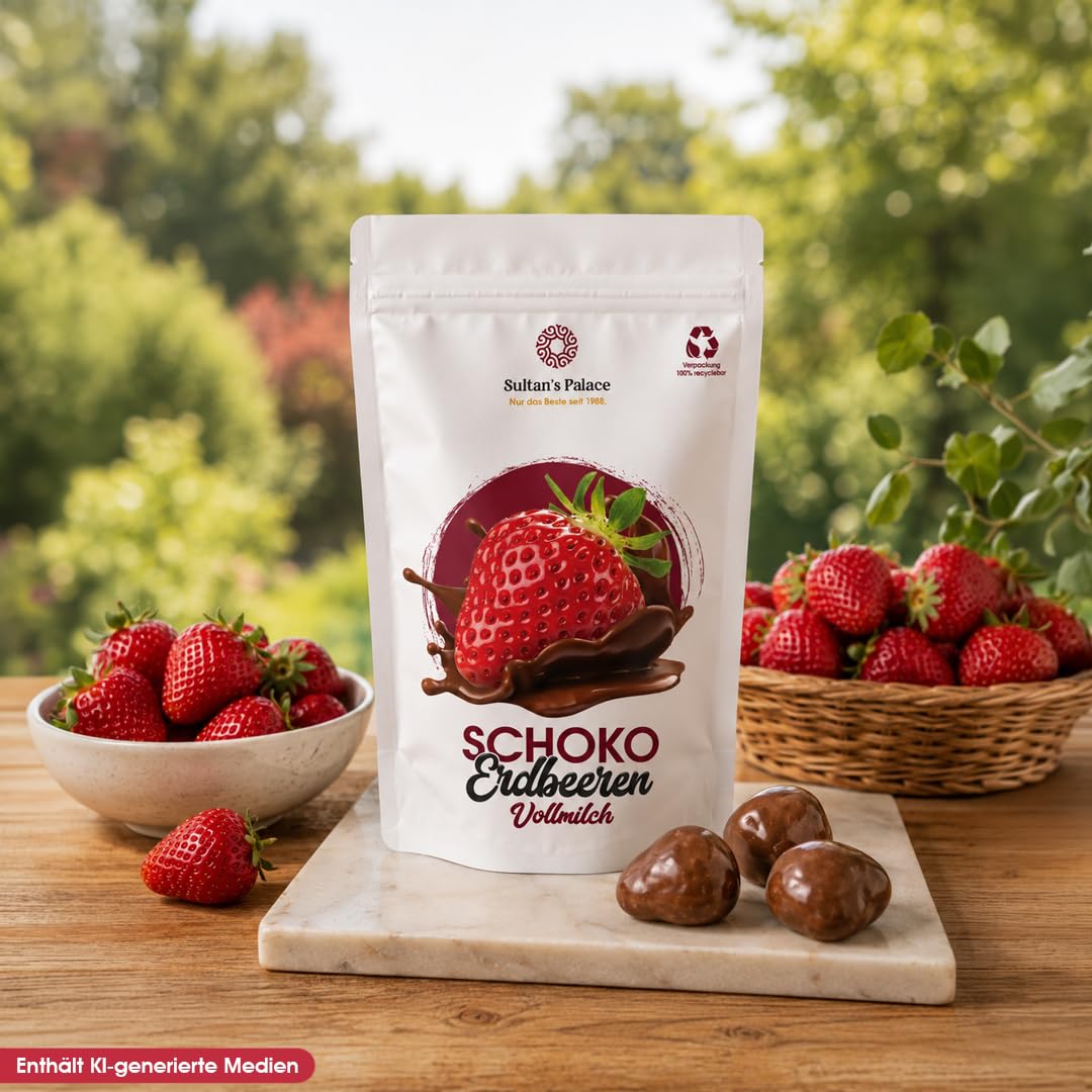 Sultan’s Palace gefriergetrocknete Erdbeeren in Vollmilch Schokolade –1000 g– Fruchtig und knackig – Versand mit Kühlpads - Schokoladenfrüchte – Geschenkidee