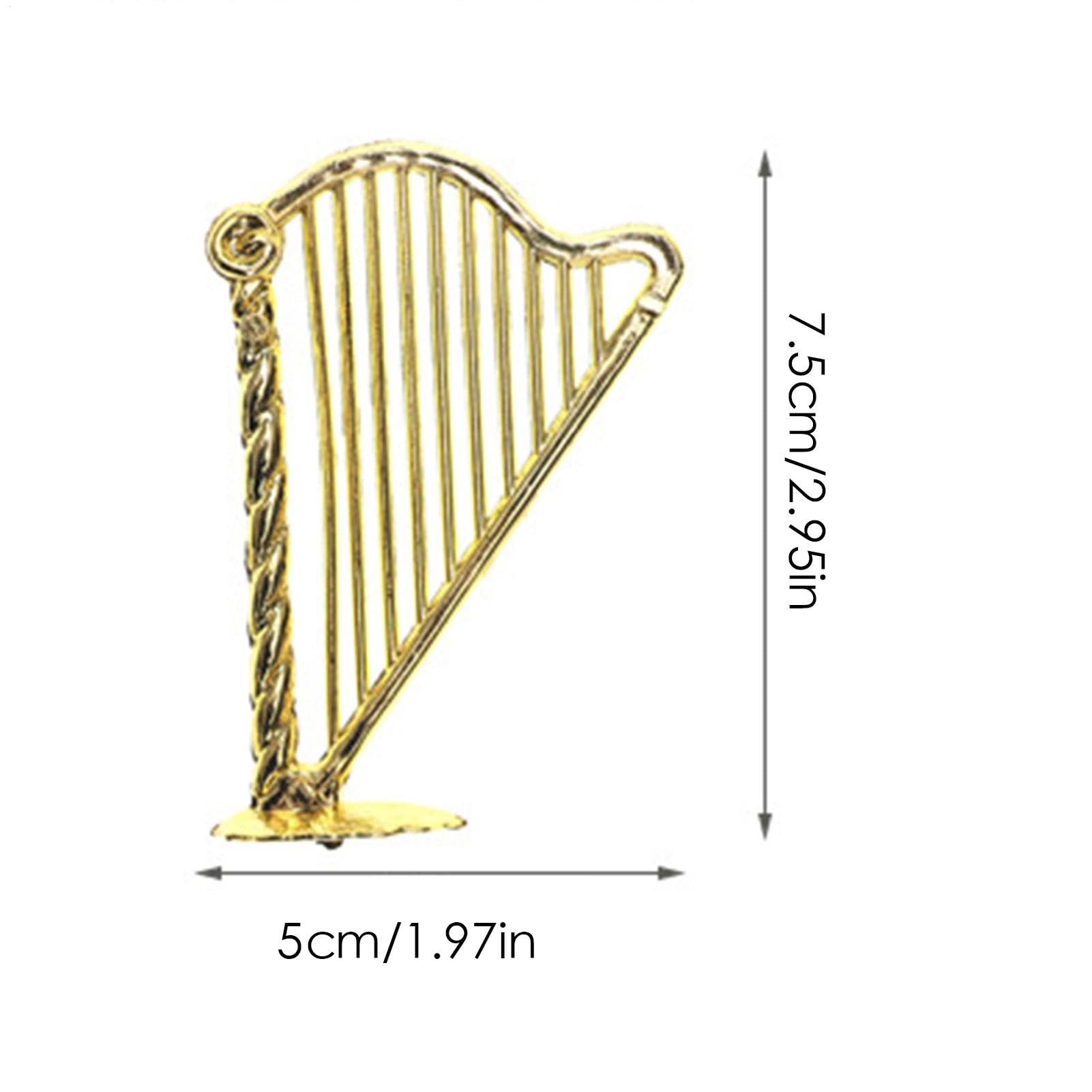 Arpa de oro en miniatura,Arpa en miniatura - Juego de 5 adornos de escritorio con arpa pequeña,Instrumento musical, modelo de instrumento musical en miniatura 1:12, modelo de arpa para decoración de c