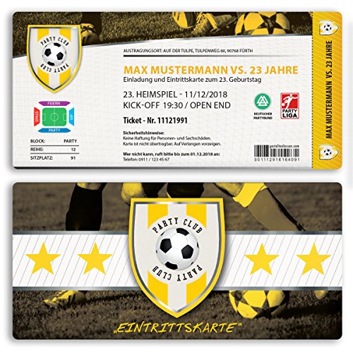 (100 x) Einladungskarten Geburtstag Fussball Kindergeburtstag Ticket Einladungen Gelb