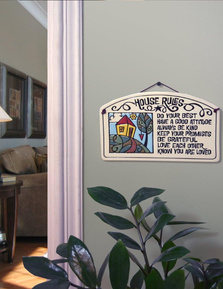 American Made House Rules Quote Ceramic Arch Family Plaque, 8.4-Inches Rectangular