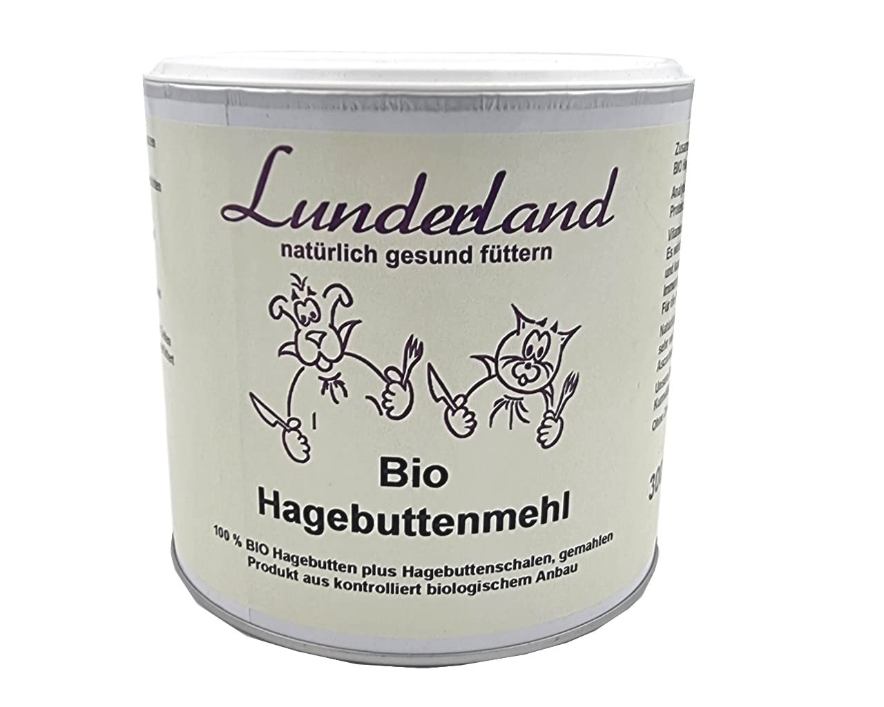 Lunderland Bio-Hagebuttenmehl 300g, 100% Bio Hagebuttenmehl, ganze Hagebutten Plus Hagebuttenschalen gemahlen, Einzelfuttermittel für Hunde und Katzen