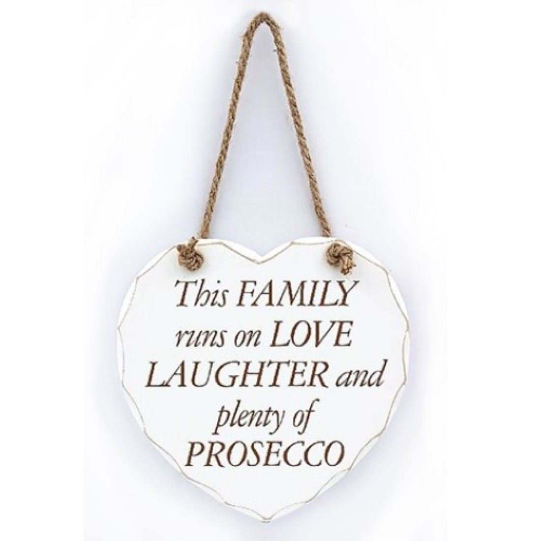 The Leonardo Collection Leonardo Shabby Chic Hanging Heart Plaque Family Prosecco Laughter Lp29750