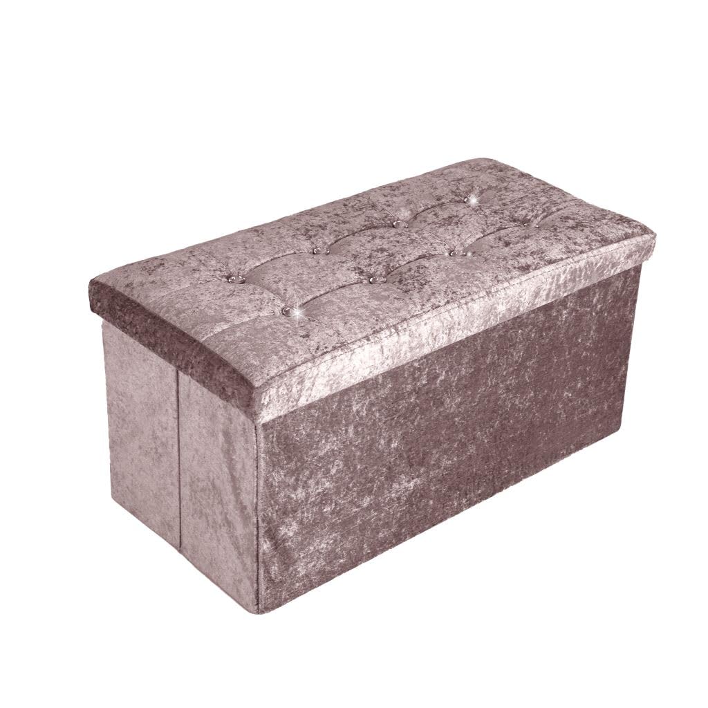 Artistic Fashionista Limited Crushed Velvet Ottoman Storage Box Folding Footstool Rest Seat Storage Stool Toys Chest Bench Blanket Linen Laundry Box (Large - 76x38cm, Blush Pink)