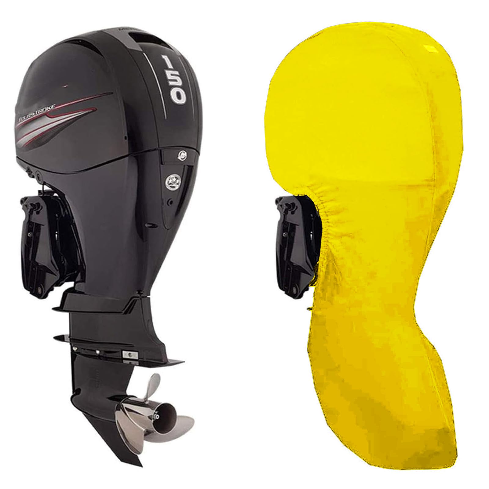 RCLONGEU Boat Motor Covers - Full Outboard Motor Cover with 210D Heavy Duty Oxford Fabric + Extra PVC Coating,Waterproof Outboard Engine Covers Fit for Motor (Yellow,60-90HP)