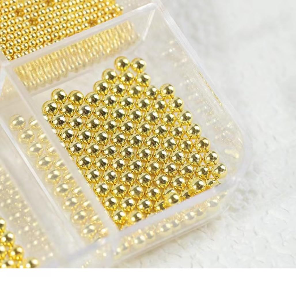 Chunmeng 3D Nail Caviar Beads Nail Art Decoration Mini Metal Nail Beads DIY Nails Supplies Accessories for Women Manicure (Golden)