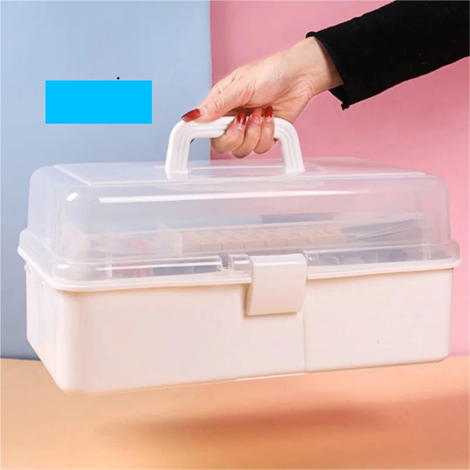 Haargummi Organizer 3 Schichten große Kapazität faltbare multifunktionale Aufbewahrungsbox tragbare Make-up Haarnadel Nail Art Schmuck Organizer(White)