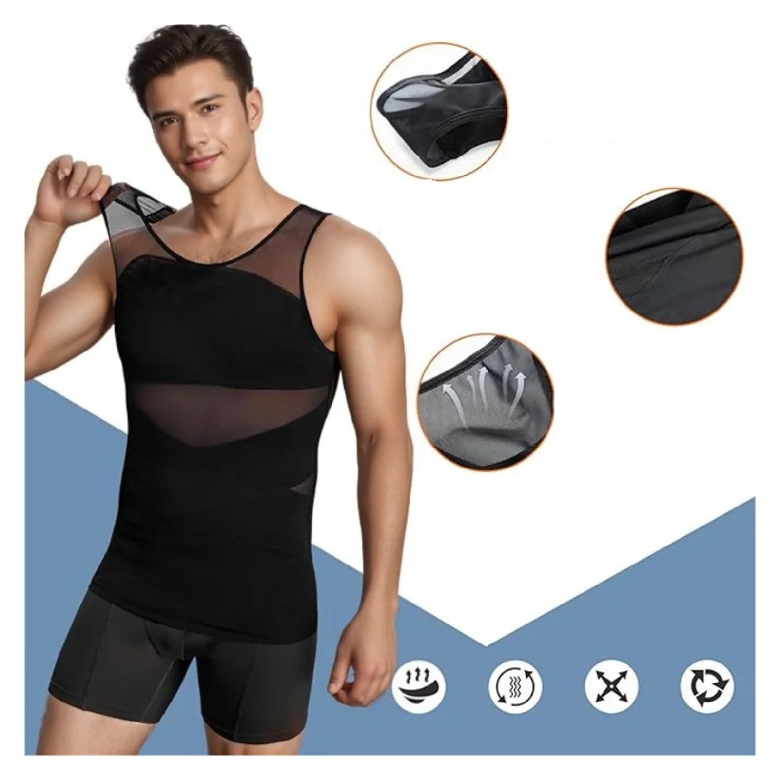 Camisa Shape Camisas de compresión for hombres, ropa moldeadora, Control de pecho y Abdomen, moldeador de cuerpo, camiseta interior adelgazante, chaleco de entrenamiento, camiseta sin mangas Para Homb