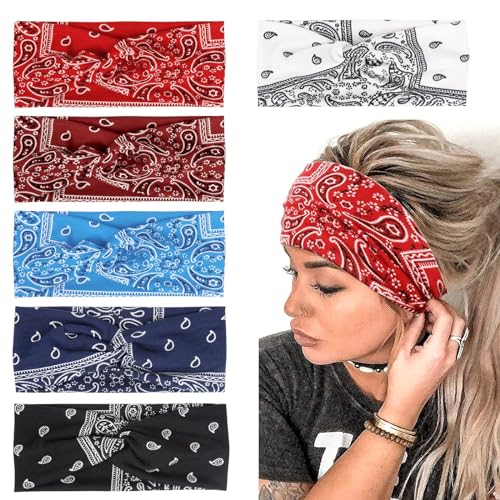 Huachi Boho Headbands For Women'S Hair Elastic Hairbands Head Bands Non Slip Wide Twisted Turban Headwrap Fashion Paisley Hair Accessories cover