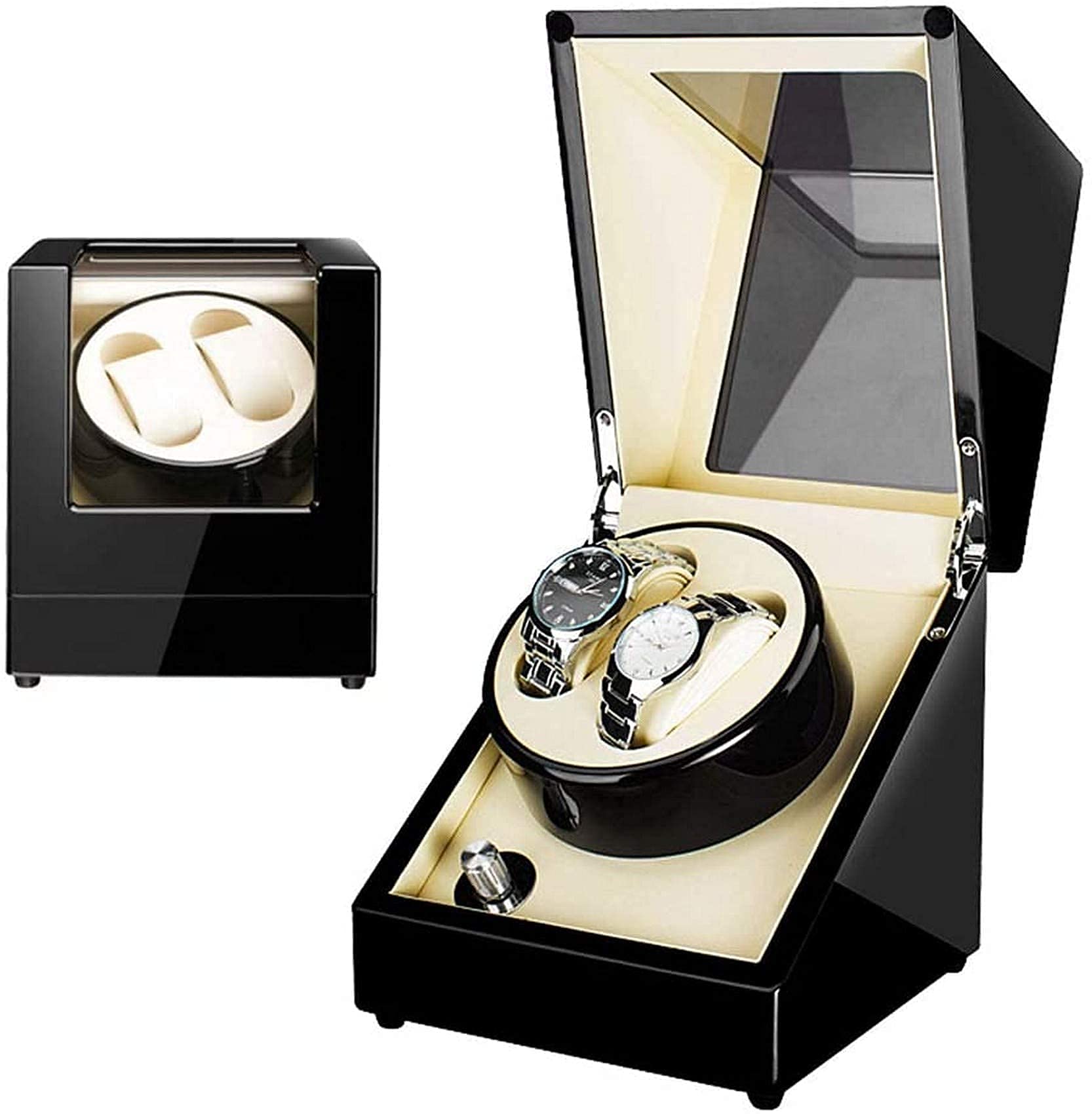 OLSKFUH Automatic Watch Winder Box Double Automatic Watch Winder With 5 Rotation Modes And Quiet Motor Wristwatch Winding Box Storage Case Piano Paint Great Gift_White Watch Wind,Black_white