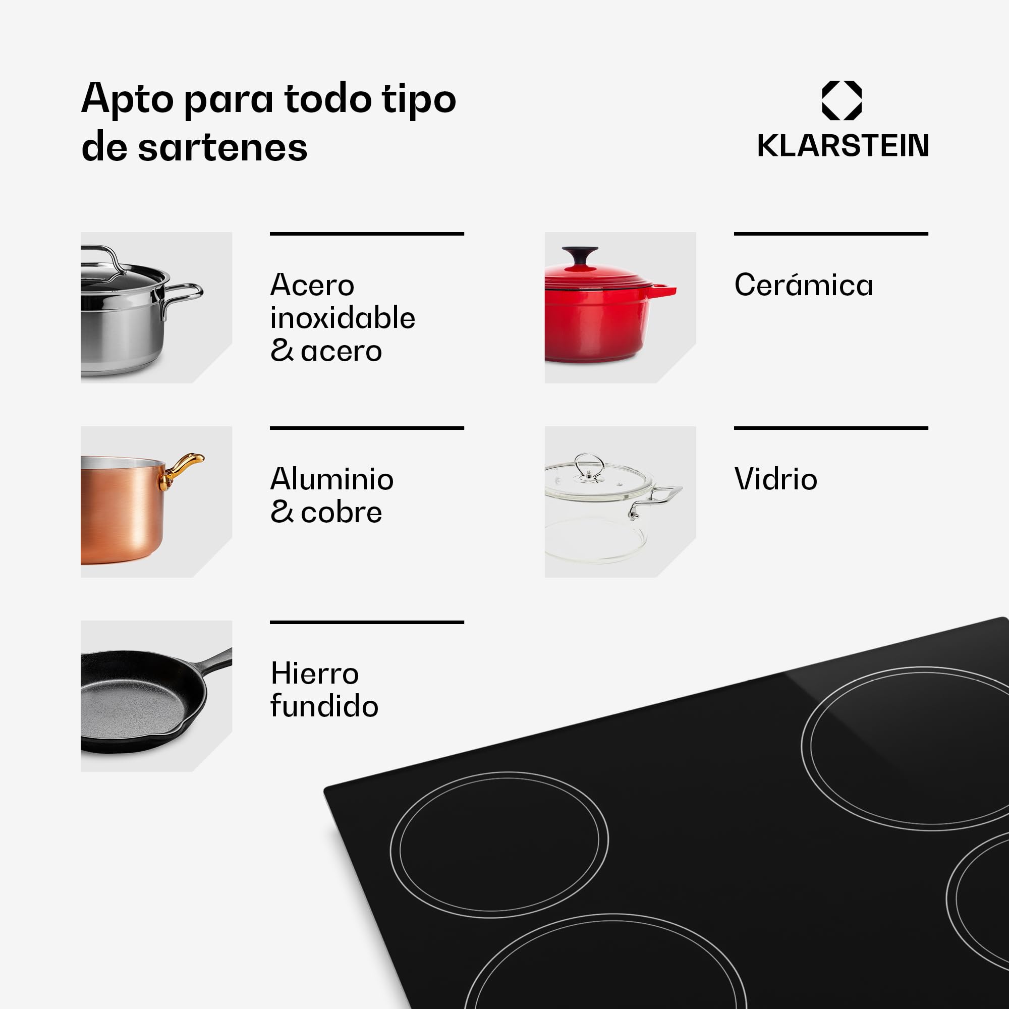 Klarstein Placa Vitroceramica 60 cm - 4 Zonas, 5800 W, Mandos Giratorios, Indicador Calor Residual, Apagado Automático & Bloqueo Infantil, Superficie Fácil de Limpiar, Cocina Vitrocerámica