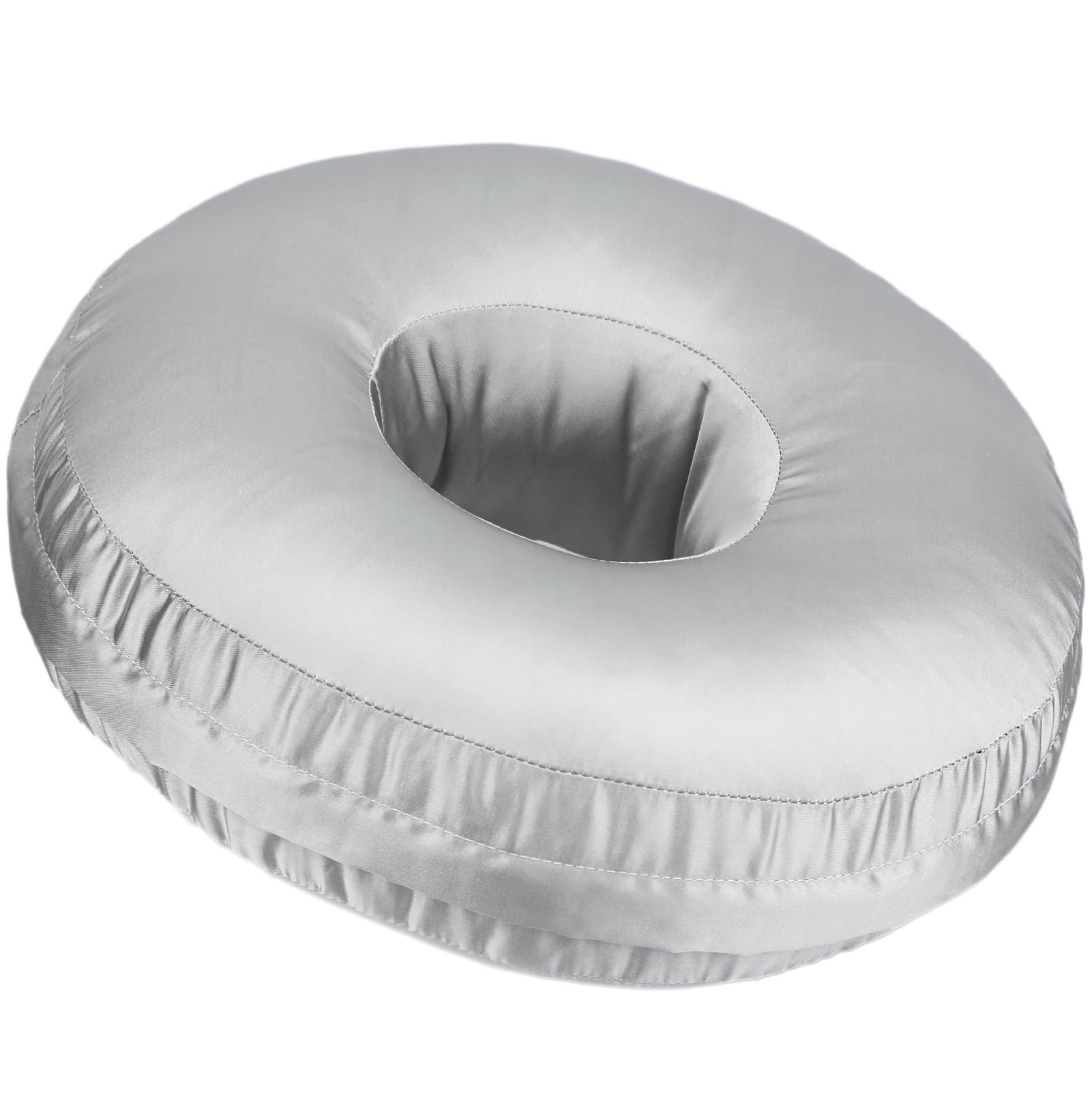 Washable Silky Satin Ear Piercing Pillow with Removable Pillowcase Smooth Cooling Donut Pillows Hole for Ear Pain Relief CNH Sleeping Pressure Sore Side Sleepers Ear Guard Protector, Silver Gray