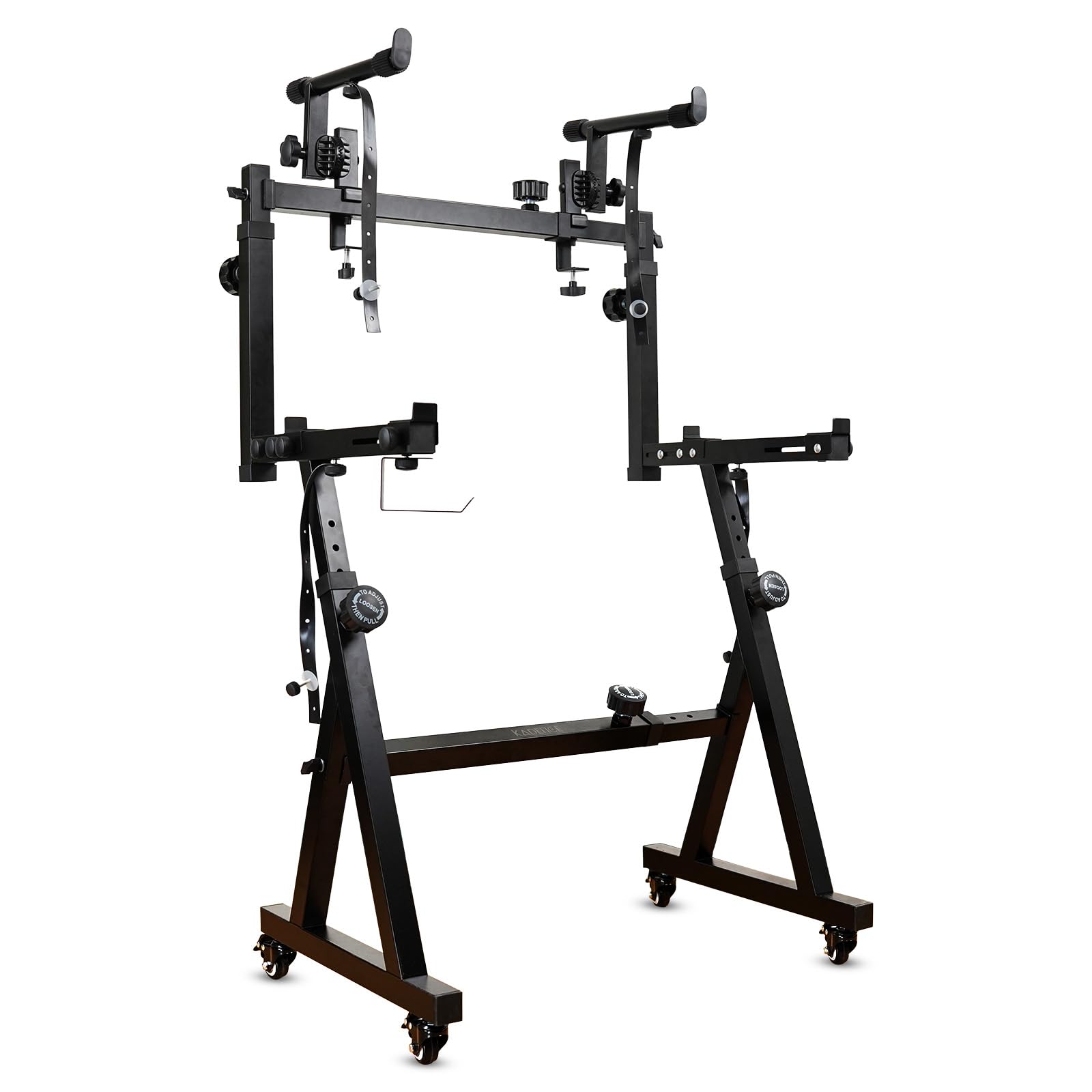 Kadence Dual Piano Keyboard Stand w/ Wheels and 2nd Tier - Rolling Z Style Adjustable, Portable 2 Tier Heavy Duty Music Stand for Synths and Electric Digital Keyboards - Fits 54 61 88 Key Pianos-image-12