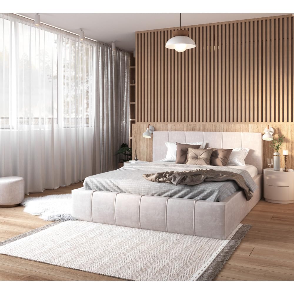 Lit coffre ATLANTA 160 x 200 cm avec sommier à lattes relevable Beige