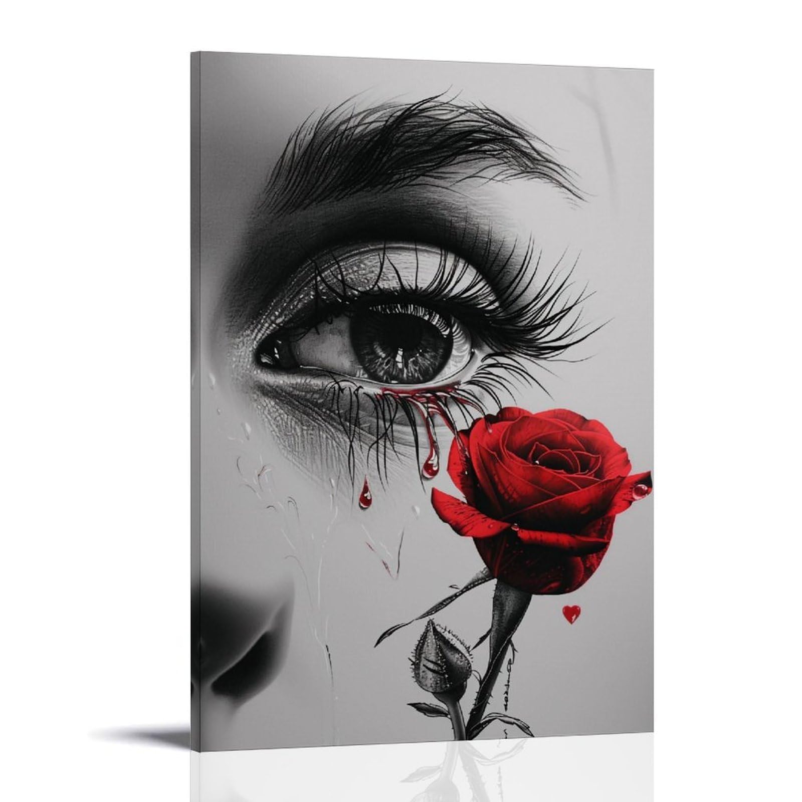 HUERYRYHY Teardrop & Scarlet Rose 03 Poster Wall Art Canvas Vintage Aesthetic Painting Decor for Rooms 24x36inch Frame-style